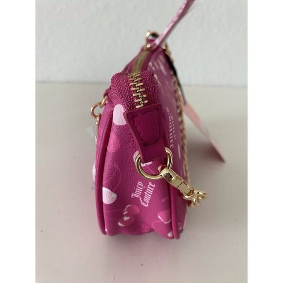 Juicy Couture Cherry On Top Mini Wristlet Bag Raspberry Tart Pink Charm NEW - Picture 6 of 13